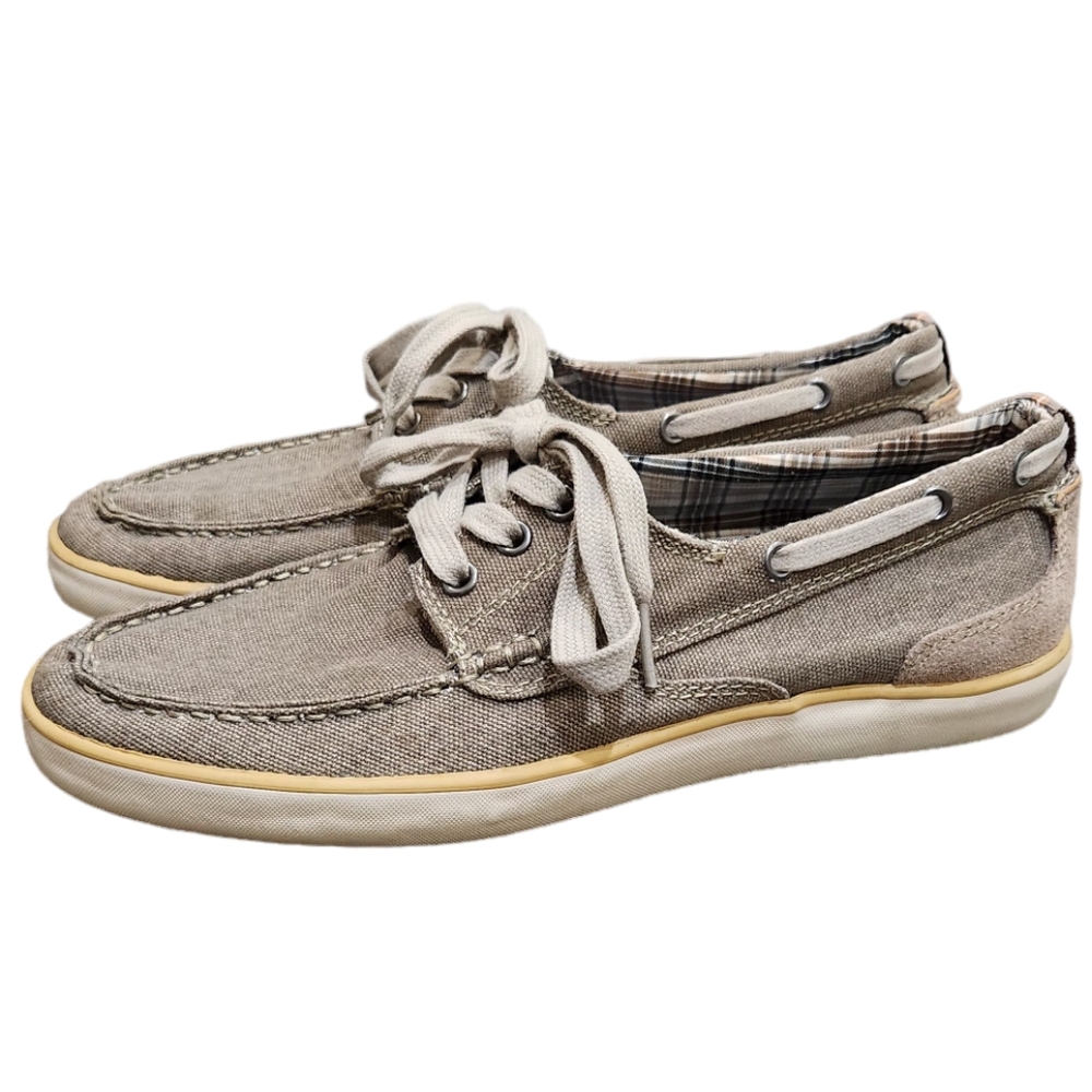 Clarks Deck Boat Slip On Loafers Gray Fabric Square Lace Up Size UK 8G